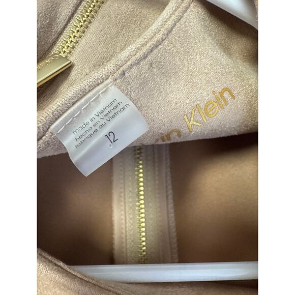 Calvin Klein Taupe Tan Faux Suede Short Sleeve midid Career Dress Size 12 NWT - Picture 5 of 6